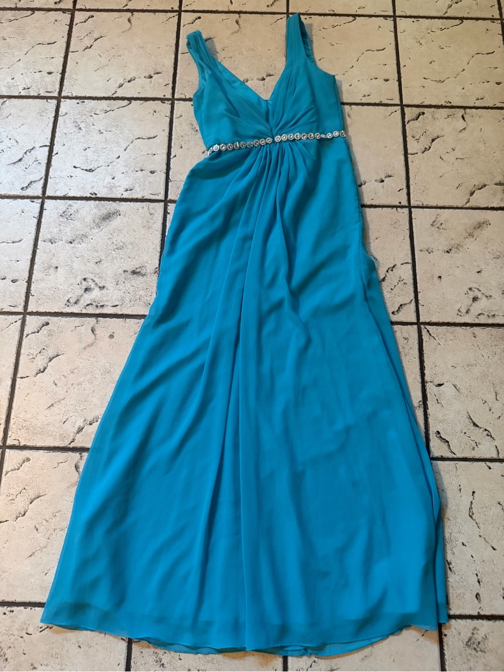 David's Bridal | Dresses | Davids Bridal Turquoise Vneck Maxi Dress With Embellished Waist